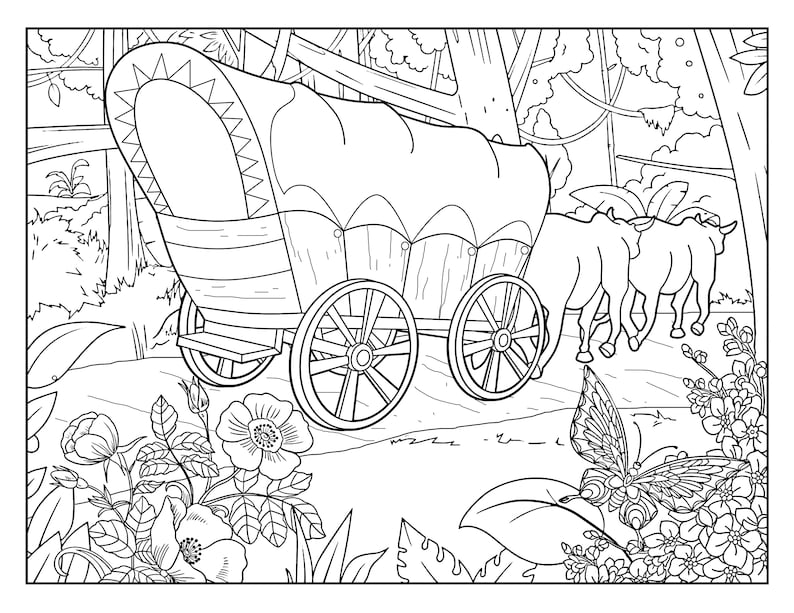 Wagon Covered Coloring Drawing Pages Kids Cut Clipart Laura Wilder ...