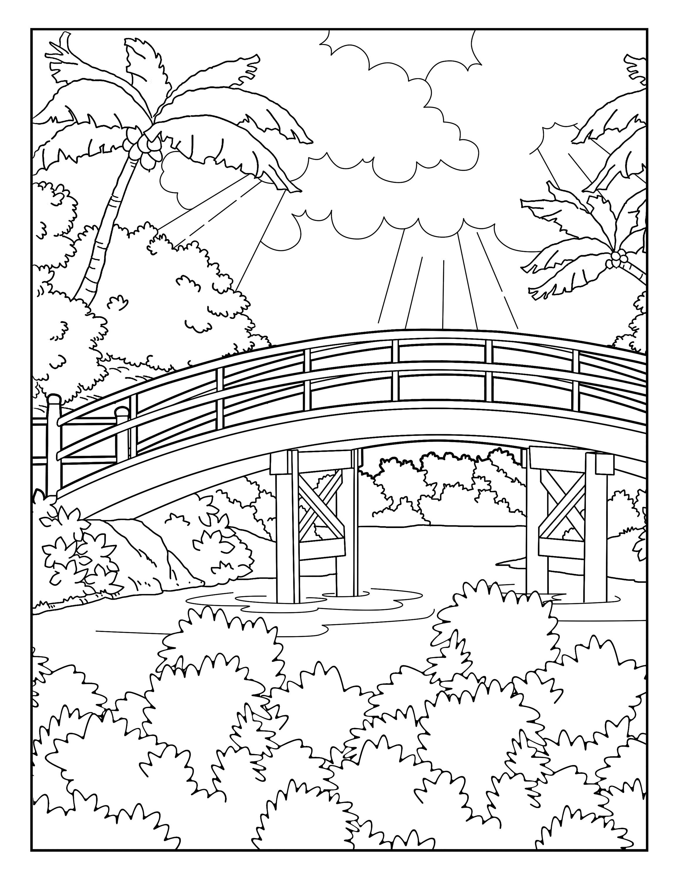 Bridge garden Gallery, Coloring Pages for Adults, 1 Printable Coloring
