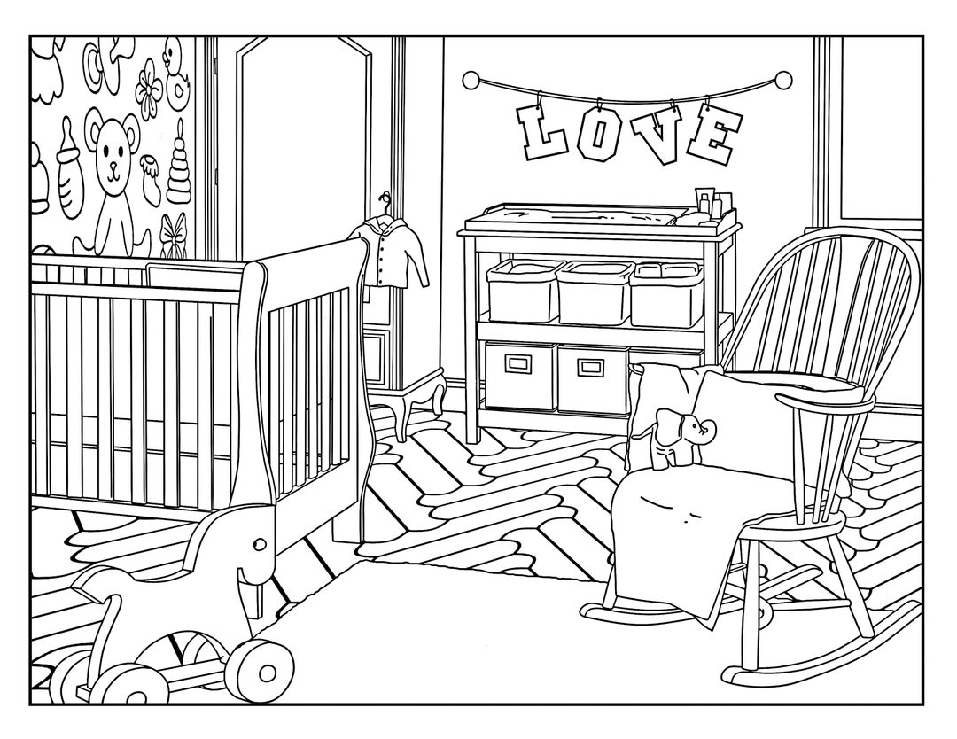 Laundry Room (Around the House) , Coloring Pages for Adults, 1 Printable  Coloring Page, Instant Download PDF