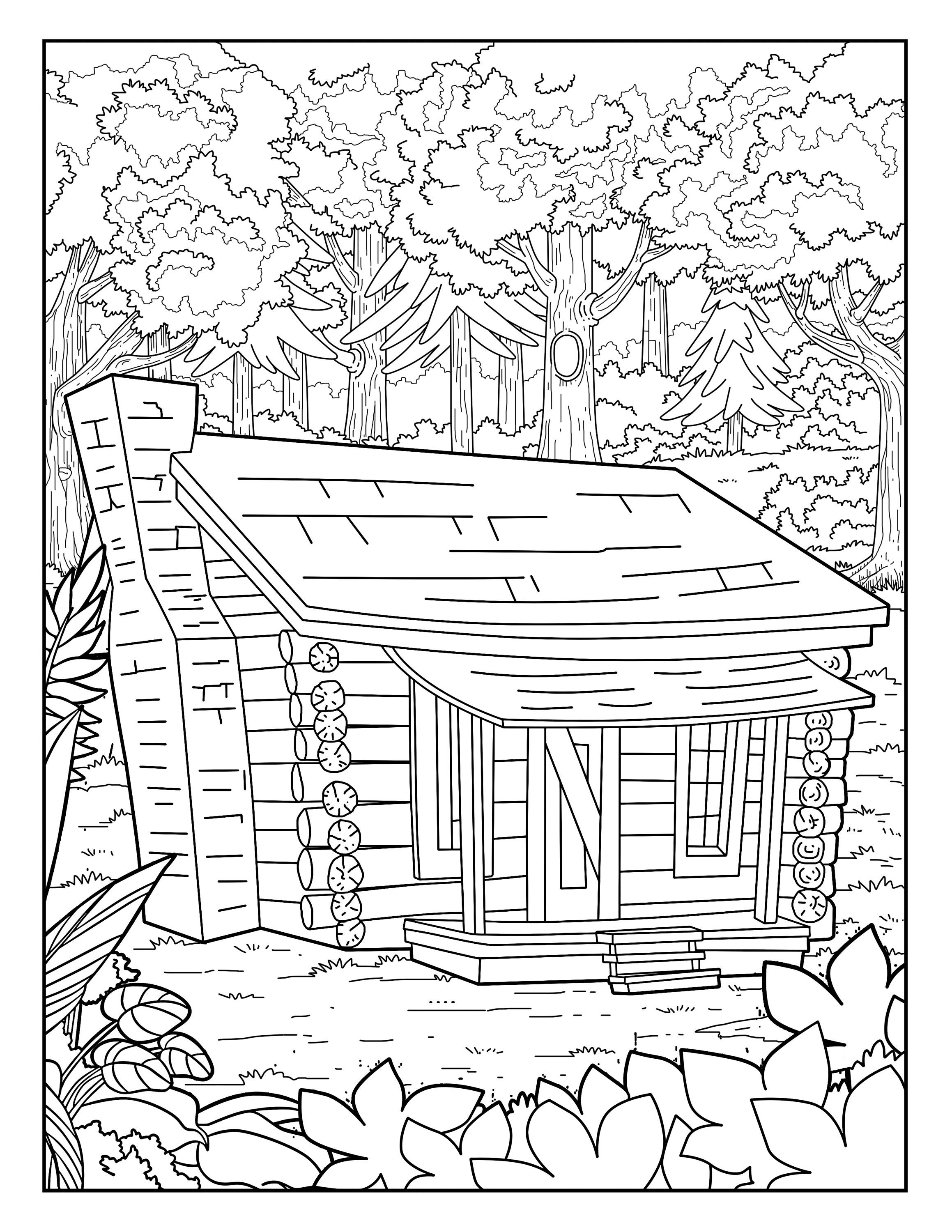 Log Cabin Coloring Page