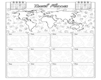 Disegniamo le pagine da colorare del pianificatore di viaggio, pianificatore di viaggio stampabile, download istantaneo PDF