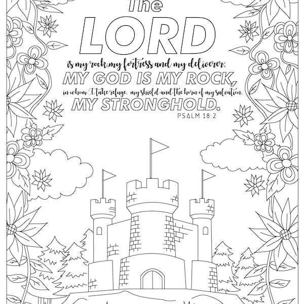 Psalm 18:2, Coloring Pages for Adults, 1 Printable Coloring Page, Instant Download PDF