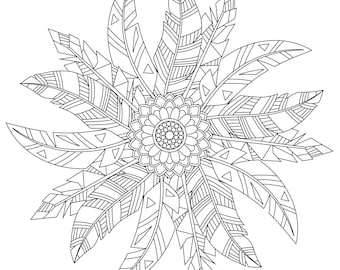 Feathers, Coloring Pages for Adults, 2 Printable Coloring Pages, Instant Download PDF