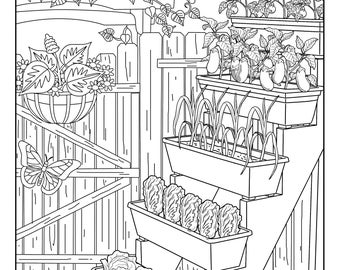 Orto (Galleria del giardino), pagine da colorare per adulti, 1 pagina da colorare stampabile, PDF con download istantaneo