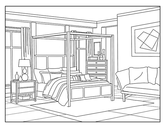 bedroom around the house coloring pages for adults 1 printable coloring  page instant download pdf