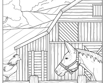 Nella fattoria - Parte I, pagine da colorare per adulti, 22 pagine da colorare stampabili, PDF con download istantaneo