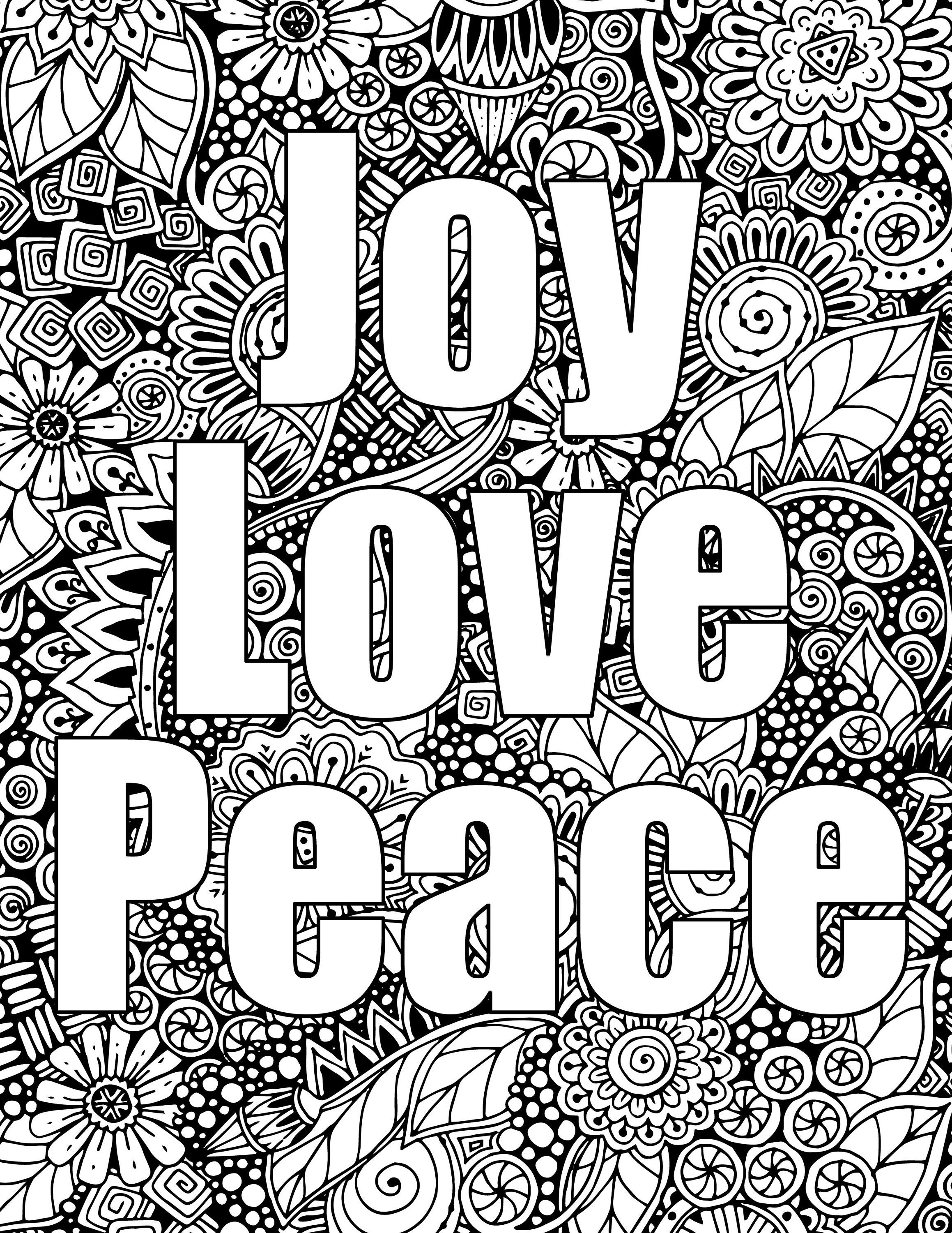Joy,Love,Peace, Coloring Pages for Adults, 20 Printable Coloring Page,  Instant Download PDF
