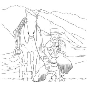 Cowgirls & Horses, Coloring for Adults, 9 Printable Coloring Pages, Instant Download PDF image 7