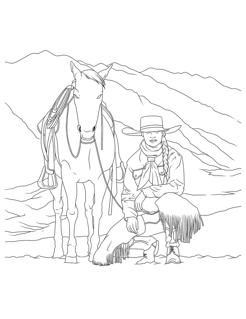 Cowgirls & Horses, Coloring for Adults, 9 Printable Coloring Pages, Instant Download PDF image 7