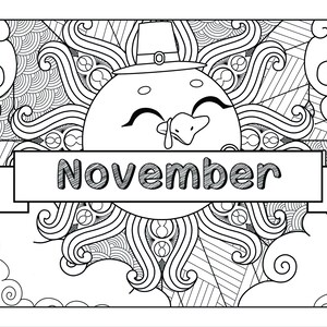 November, Coloring Pages for Adults, 2 Printable Coloring Pages, Instant Download JPG