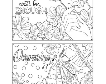 Cartoline di gentilezza, pagine da colorare per adulti, 4 cartoline da colorare stampabili, download istantaneo PDF
