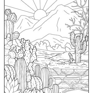 Cactus Garden  (Garden Gallery), Coloring Pages for Adults, 1 Printable Coloring Page, Instant Download PDF