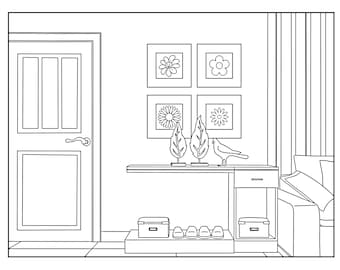 Voce (Intorno alla casa) , Disegni da colorare per adulti, 1 Pagina da colorare stampabile, Download istantaneo PDF