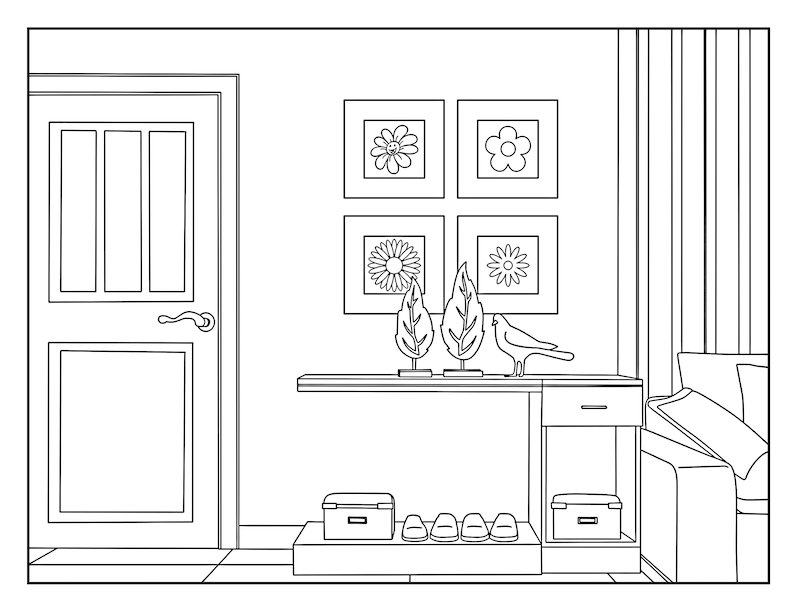 Entry Around the House , Coloring Pages for Adults, 1 Printable Coloring Page, Instant Download PDF image 1