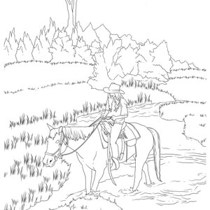 Cowgirls & Horses, Coloring for Adults, 9 Printable Coloring Pages, Instant Download PDF image 3