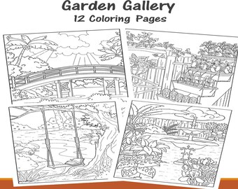 Galleria del giardino, pagine da colorare per adulti, 12 pagine da colorare stampabili, PDF per il download istantaneo