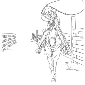 Cowgirls & Horses, Coloring for Adults, 9 Printable Coloring Pages, Instant Download PDF image 6