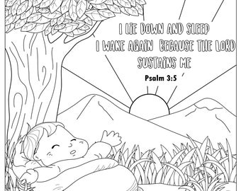 Psalm 3:5, Coloring Pages for Adults, 1 Printable Coloring Page, Instant Download PDF