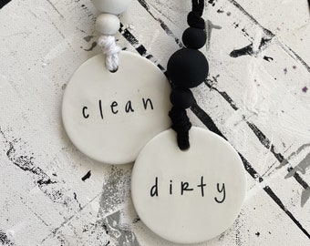 Custom Minimal Kitchen Laundry Label  |  Laundry Dry Clean Dirty | Personalized Clay Tag | Kitchen Organization Decor | Coffee Tea Spice