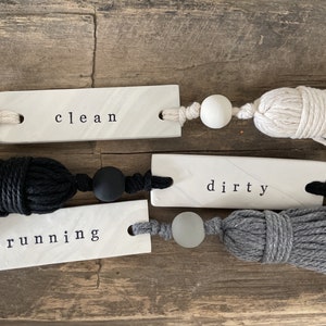 Wash + Dry + Clean + Dirty Sign for Washer Dryer | Dishwasher Sign | Dirty Clean Modern "magnets" | Clay Tag for Laundry Kitchen Nursery