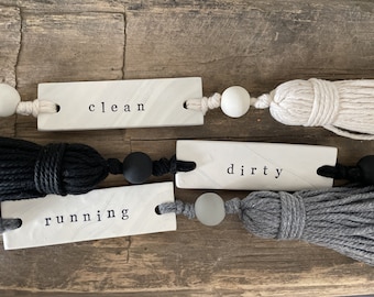 Wash + Dry + Clean + Dirty Sign for Washer Dryer | Dishwasher Sign | Dirty Clean Modern "magnets" | Clay Tag for Laundry Kitchen Nursery