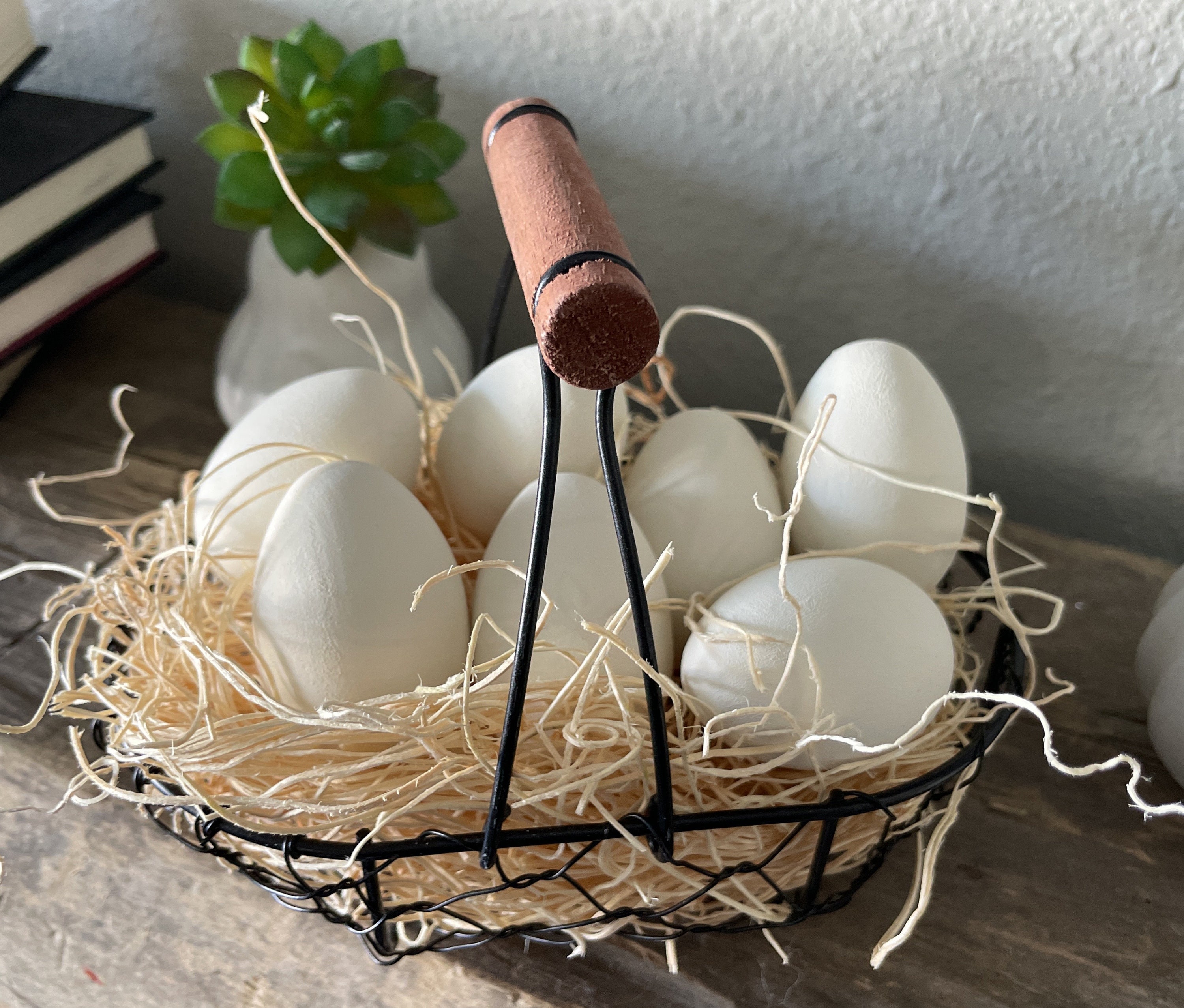 Chicken Wire Basket With Solid Wood Eggs Spring Farm Decor Etsy