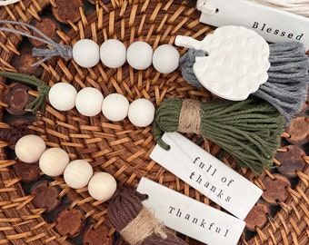 2026 Boho Door Sign | Wooden Bead Garland Tassels and Clay Tag | Hotel Boho Decor | Modern Farmhouse Door Bead | Fall Autumn Thanksgiving
