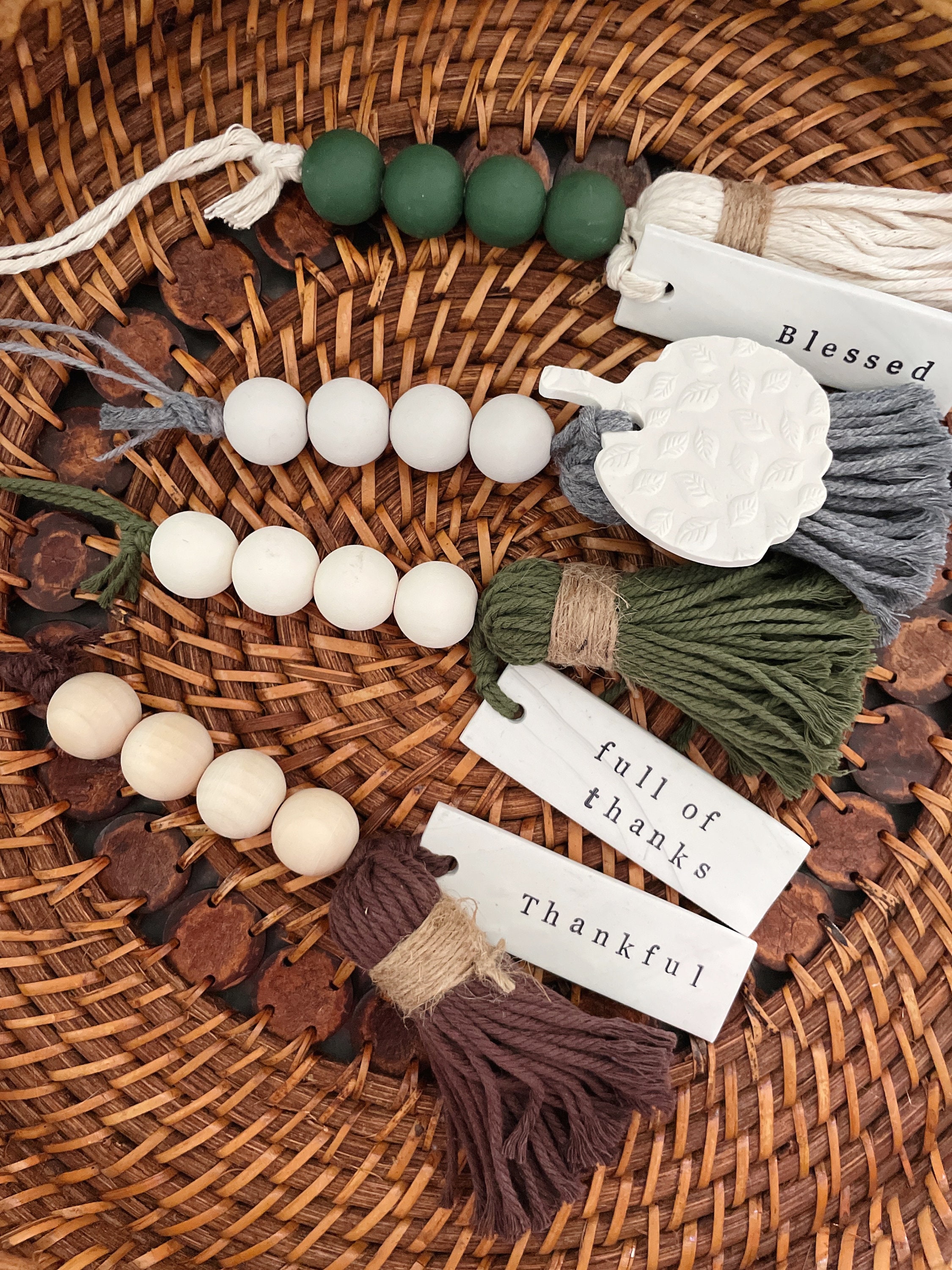 Macrame Wooden Bead Garland Tassels Boho Farmhouse