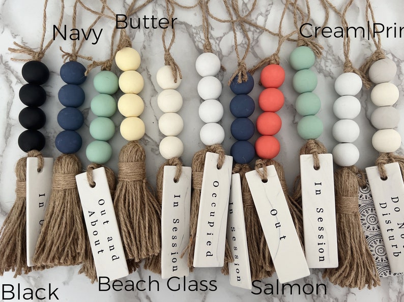 Occupied Bathroom Door Sign Do Not Disturb Wood Bead Tassel Clay Tag Hotel Boho Decor Minimal Office Knob Unoccupied AIRBNB VRBO image 3