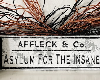 Asylum for the Insane Halloween Sign | Custom Personalized Industrial Decor | Spooky Fall Decor | Tiered Tray Vignette | Asylum & Co Sign |