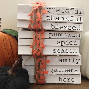 Thanksgiving Decor Stacked Books | Book Stack | Hand Painted | Tiered Tray Vignette Decor | Fall Leaves | Farmhouse Book | Fall Autumn Decor