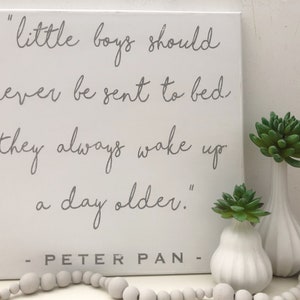 Peter Pan Nursery  | Peter Pan Quote | Baby Boy Nursery Decor | Boys Room Sign | Little Boys Should Never Be Sent To Bed | Boy Wall Art |