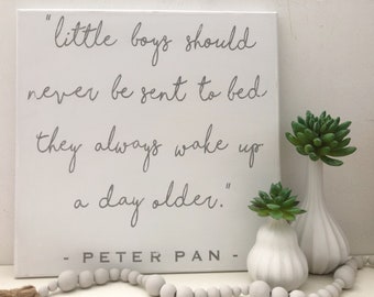 Peter Pan Nursery  | Peter Pan Quote | Baby Boy Nursery Decor | Boys Room Sign | Little Boys Should Never Be Sent To Bed | Boy Wall Art |