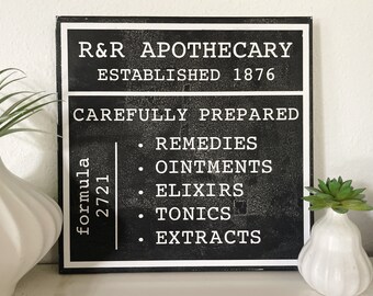 Personalized Apothecary Sign | Black White Industrial Decor | Merchantile Pharmacy Vintage | Custom Wall Sign | Personalized French Pharmacy