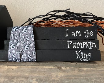 I am the Pumpkin King | Halloween Decor Stacked Books | Halloweentown  Decor | Halloween Hand Painted Books | Movie Decor | Jack and Sally