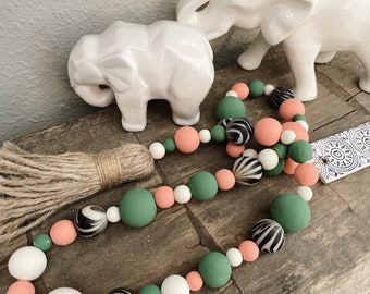 Tropical Jungle Safari Wood Bead Garland | Animal Print Modern Decor | Tier Tray Decor | Jungle Design | Farmhouse Mantel Beads Summer 2026