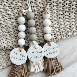 Circle Edition Occupied Bathroom Door Sign | Do Not Disturb Wood Bead Tassel Clay Tag | Hotel Boho Decor | Minimal Office Knob | AIRBNB VRBO