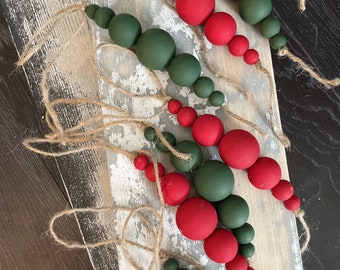 Natural Wood Bead Christmas Ornaments | Rustic Farmhouse Ornament | Christmas Tree Decor | Christmas Gift Tag | Holiday Boho Garland Baubles