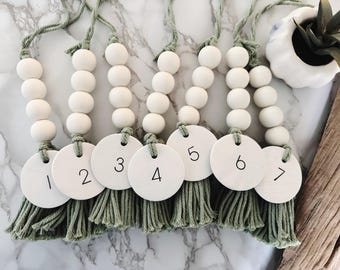 Circle Edition Numbered Door Sign | Wood Bead Tassel Clay Tag | Therapy Spa Hotel Resort Wellness Boho Decor | Minimal Office | AIRBNB VRBO