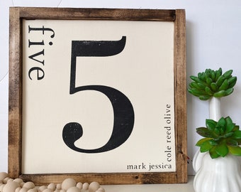 Custom Family Number Sign | Gallery Wall | Personalized Names Sign | Framed Rustic Family Wall Decor | Wood Number Sign | Party of 3,4,5,6