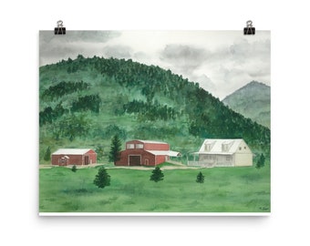 Country Barn Watercolor Print, Art Print, Barn Print, Farmhouse, Farmhouse Decor, Wall Art