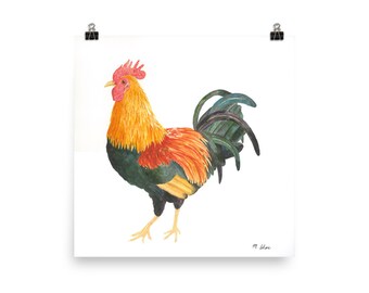 Rooster Watercolor Print, Rooster Print, Rooster Art, Wall Art Print, Farmhouse Print