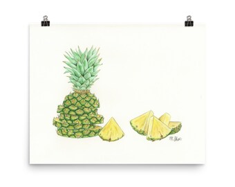 Pineapple Watercolor Print, Pineapple Slices, Fruit Print