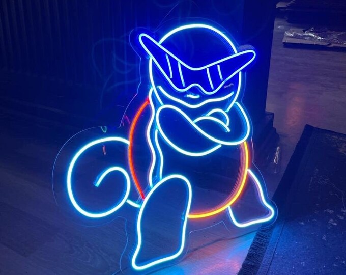 Squirtle Neon Sign, Pokemon Squirtle Neon Sign Bedroom, Pokemon