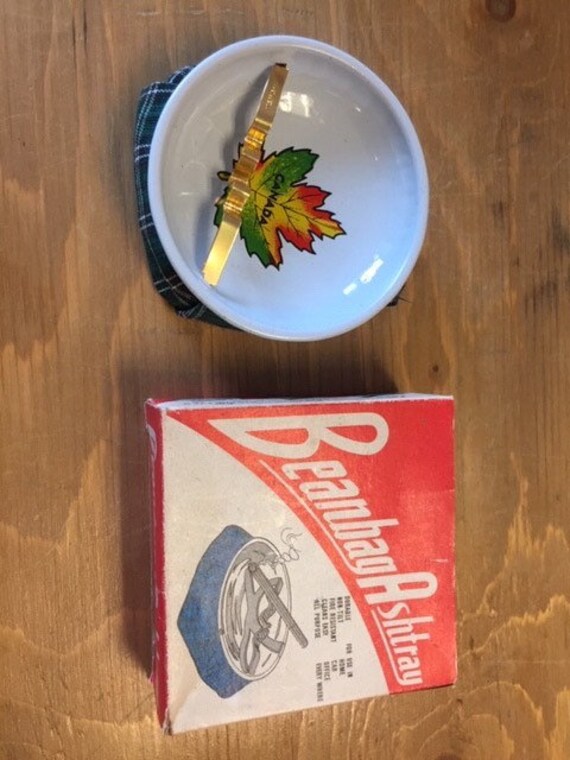 1960s Green Plaid Bean Bag Ashtray Etsy