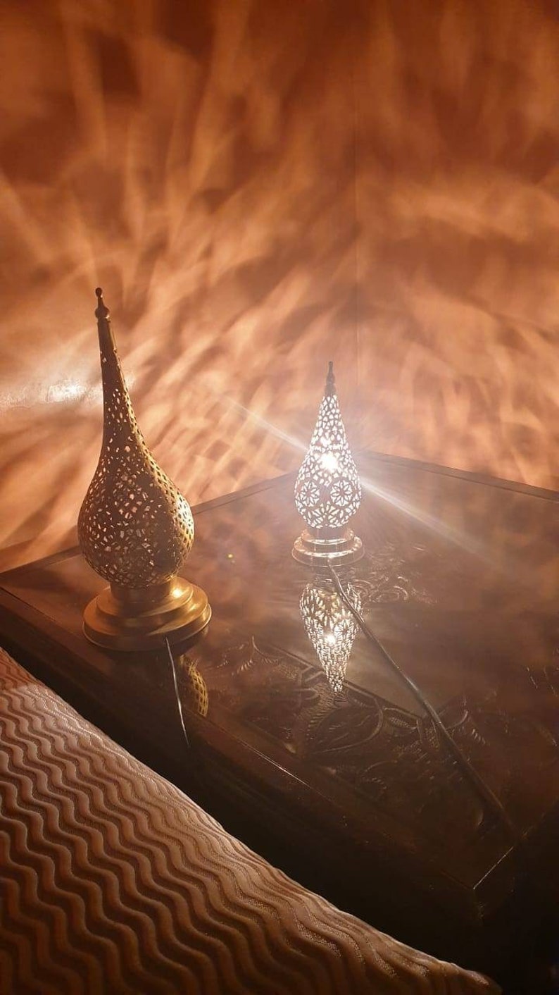 Moroccan night light Lampshade Table lamp Pure handcraft of Fez Morocco Handmade brass silvered decoration