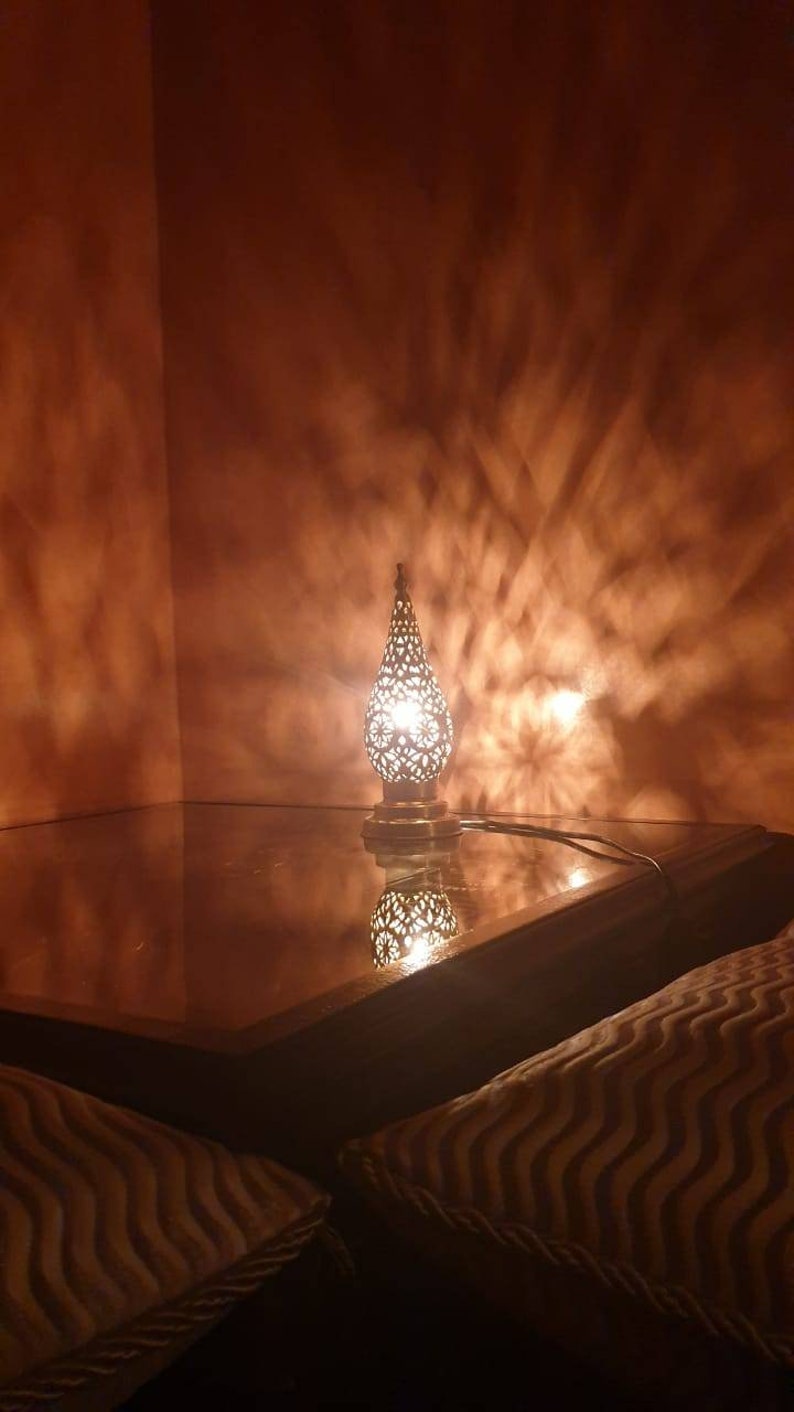 Moroccan night light Lampshade Table lamp Pure handcraft of Fez Morocco Handmade brass silvered decoration