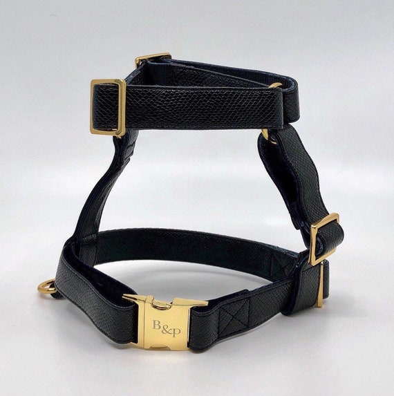 Adjustable Dog Harness Gold Dog Harness Black Leather Dog Etsy