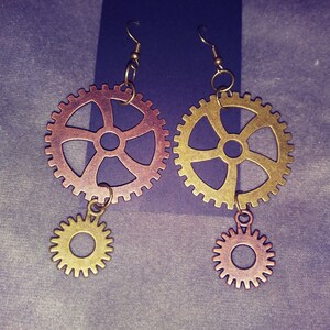 Extra Large Mixed Metals Mismatched Gear Hypoallergenic Dangle Earrings
