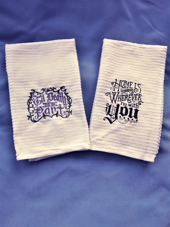 Embroidered Gothic Bar Mop Towel Set Til Death Do Etsy